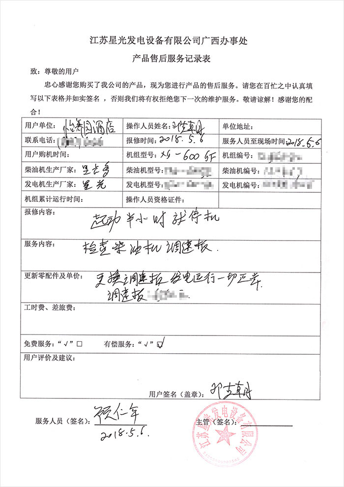 怡養(yǎng)園酒店發(fā)電機